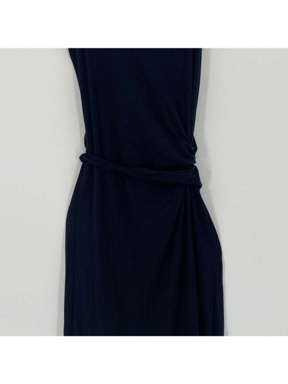 VINCE Size Small Black Side Tie Wrap Midi Sheath Dress Pima Cotton - Picture 10 of 14
